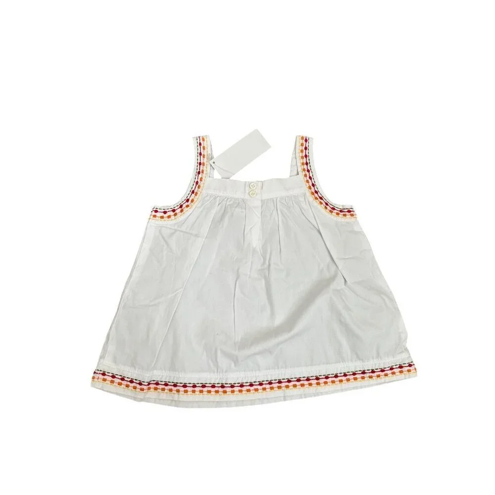 Gymboree Girls White Sleeveless Embroidered Cotton Top With Colorful Accents Siz